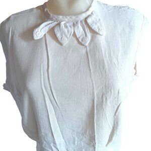 Vintage Women's Large Top 1950s Granny Sleeveless Button-Up Blouse Petal Collar